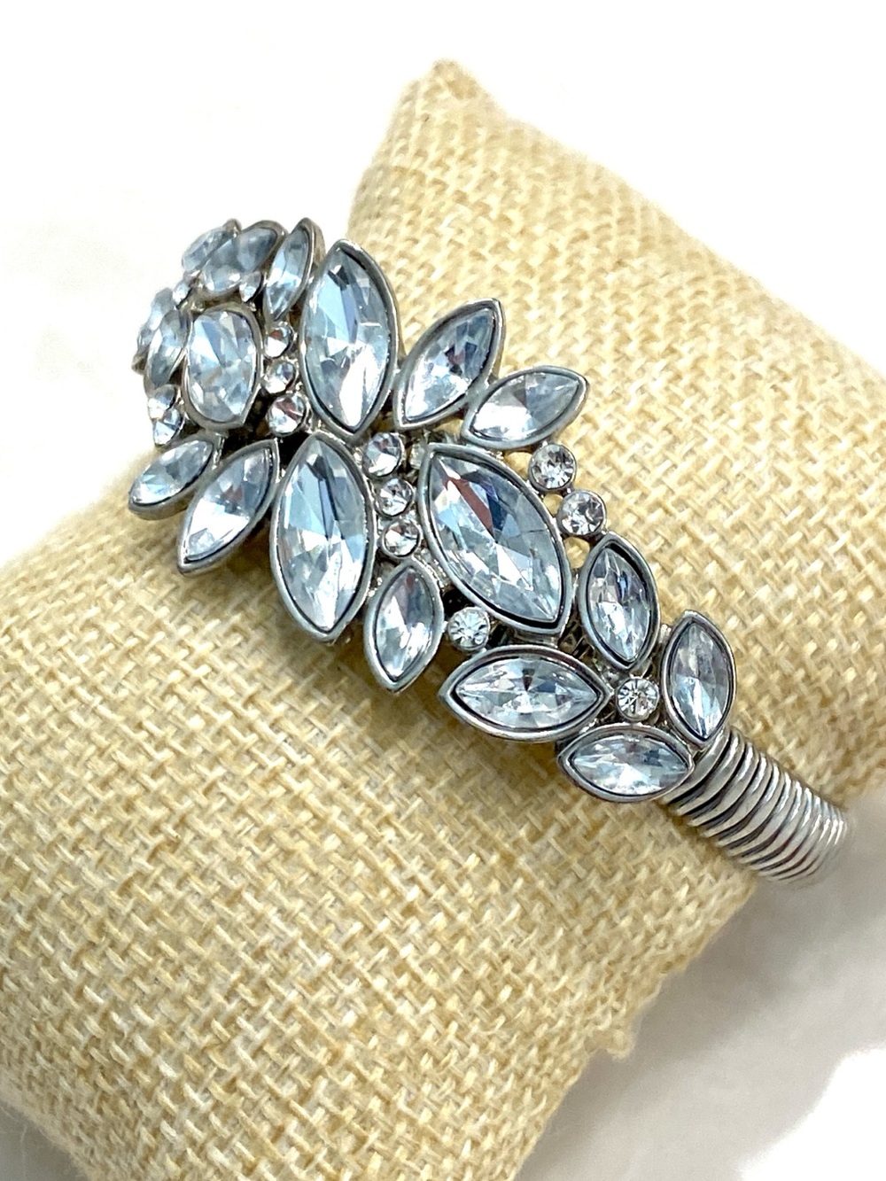 Crystal Leaf Cuff Bracelet - Women's Floral Cluster